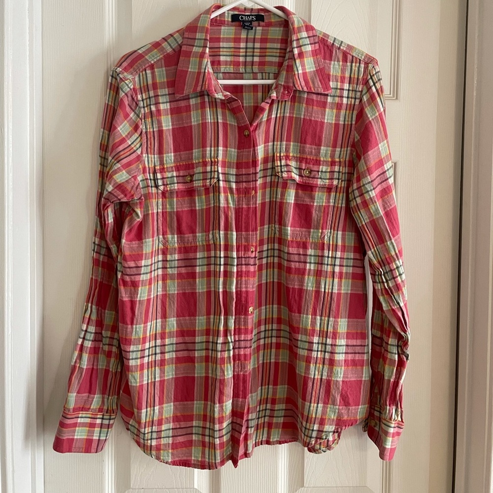 Women’s Chaps button down plaid shirt